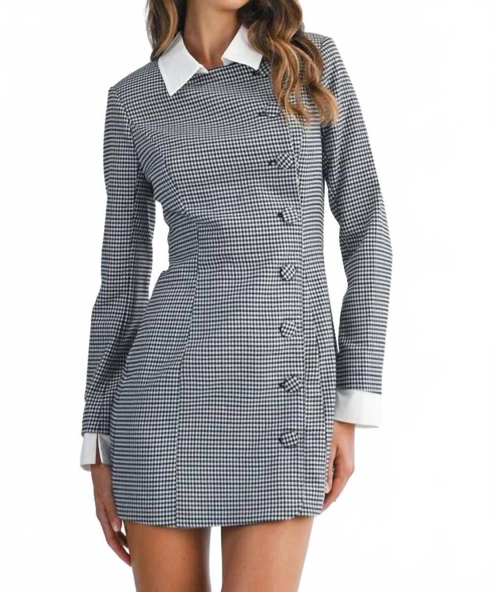 NEW MABLE stevie gingham check button mini dress in black